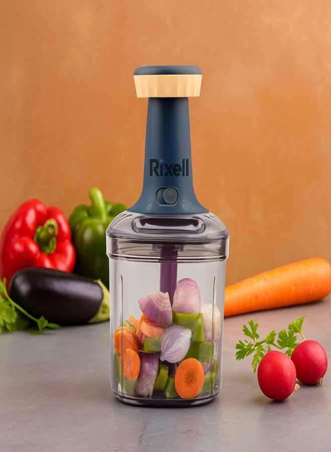 RIXELL Manual Food Chopper 1000 ml Capacity | 5-Blade System Vegetable, Fruit & Onion Chopper | Hand Pull Kitchen Cutter for Quick Chopping, Mincing & Salad Prep - Image 1